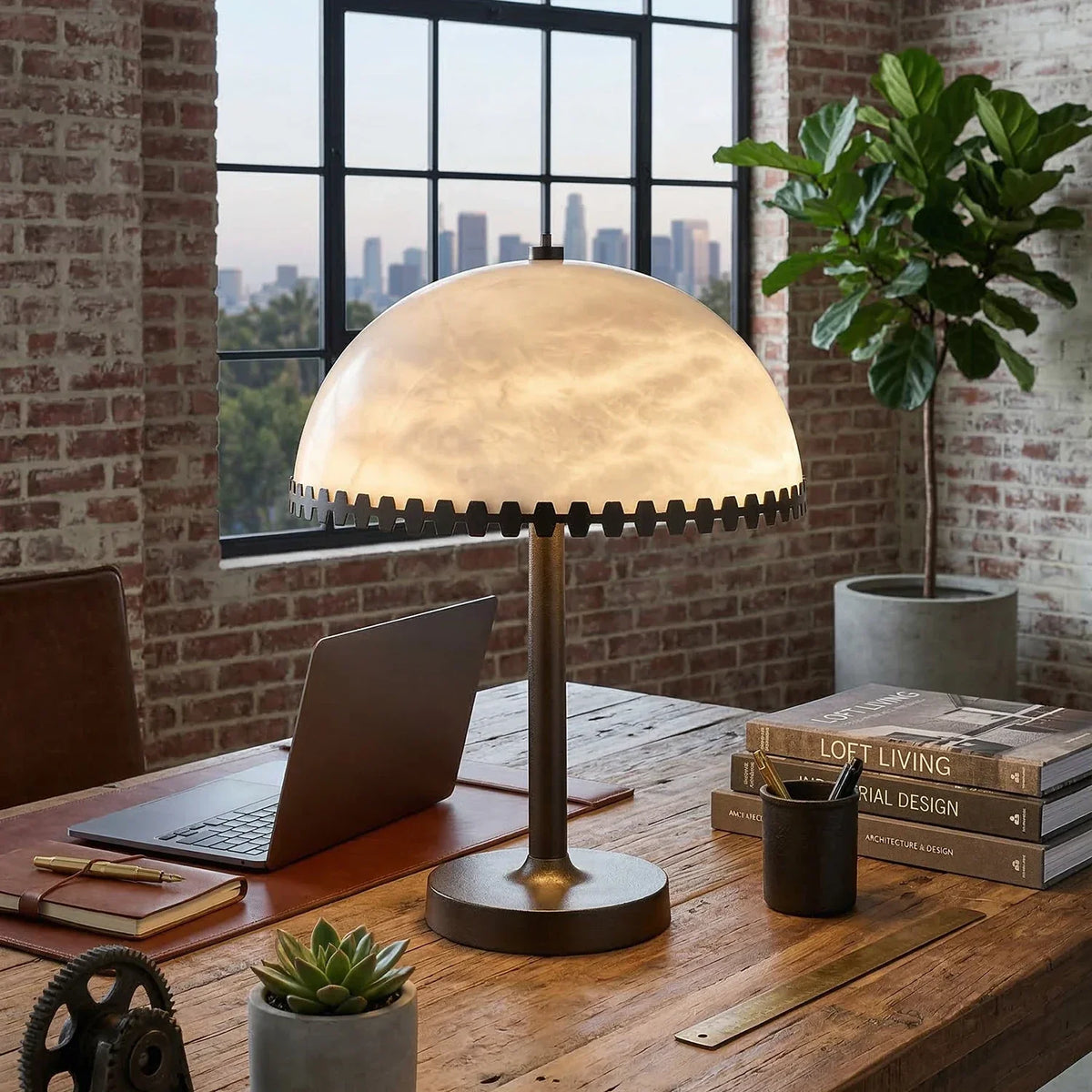 Alabaster Dome Trim Table Lamp – Alabaster detail 9