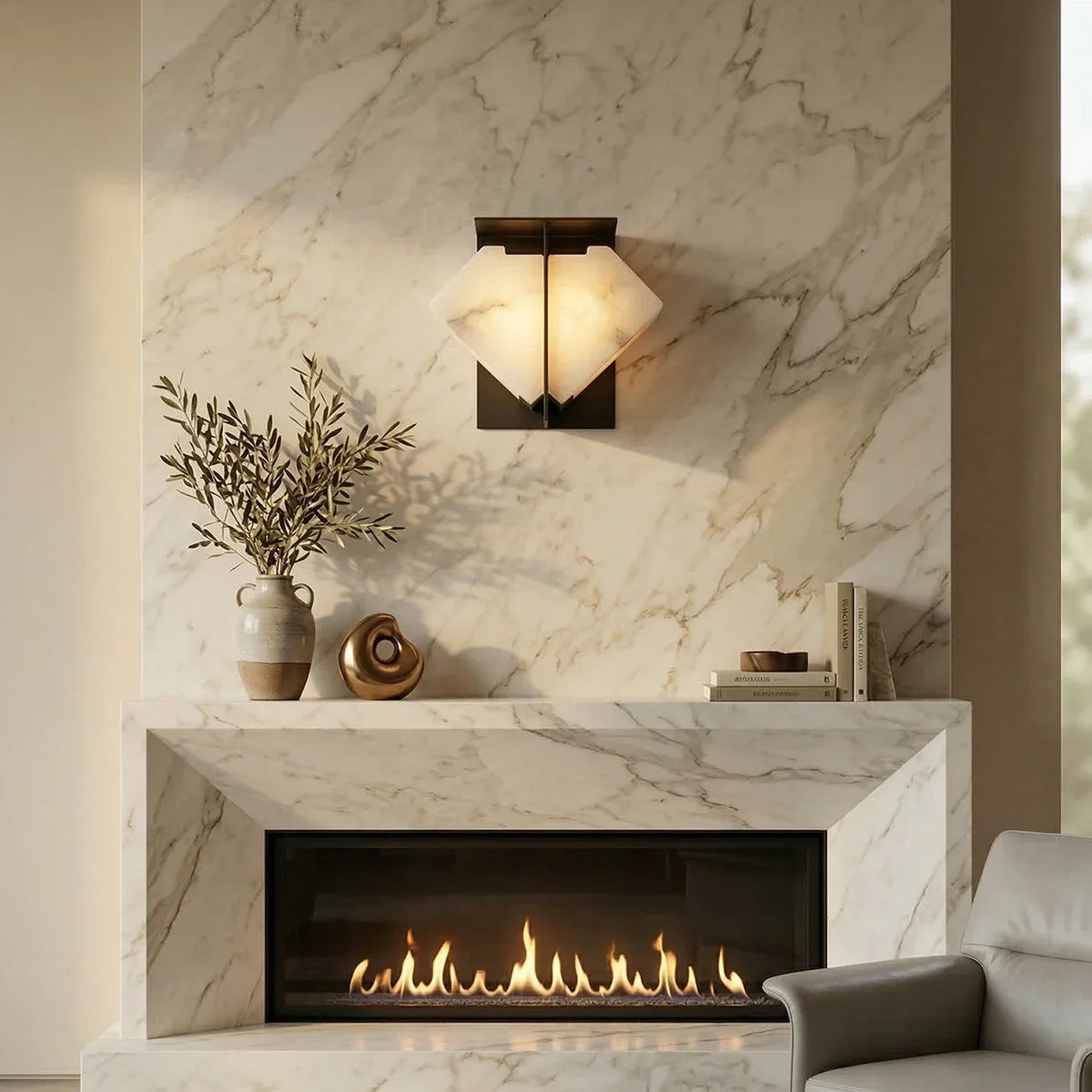 Alabaster Folded Halo Geometric Wall Sconce – Alabaster detail 4
