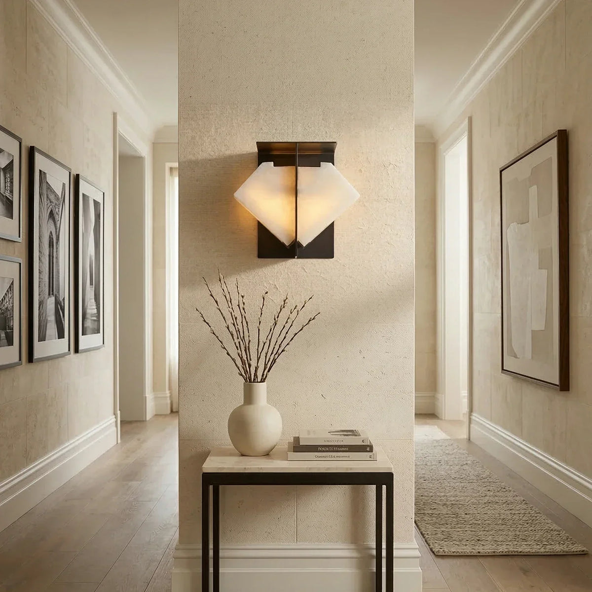Alabaster Folded Halo Geometric Wall Sconce – Alabaster detail 6