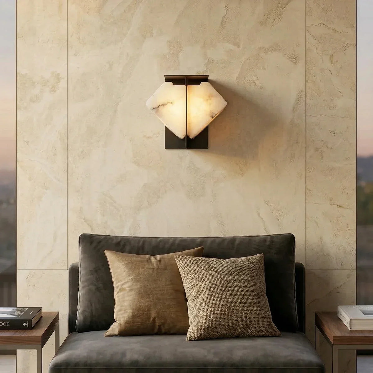 Alabaster Folded Halo Geometric Wall Sconce – Alabaster detail 5