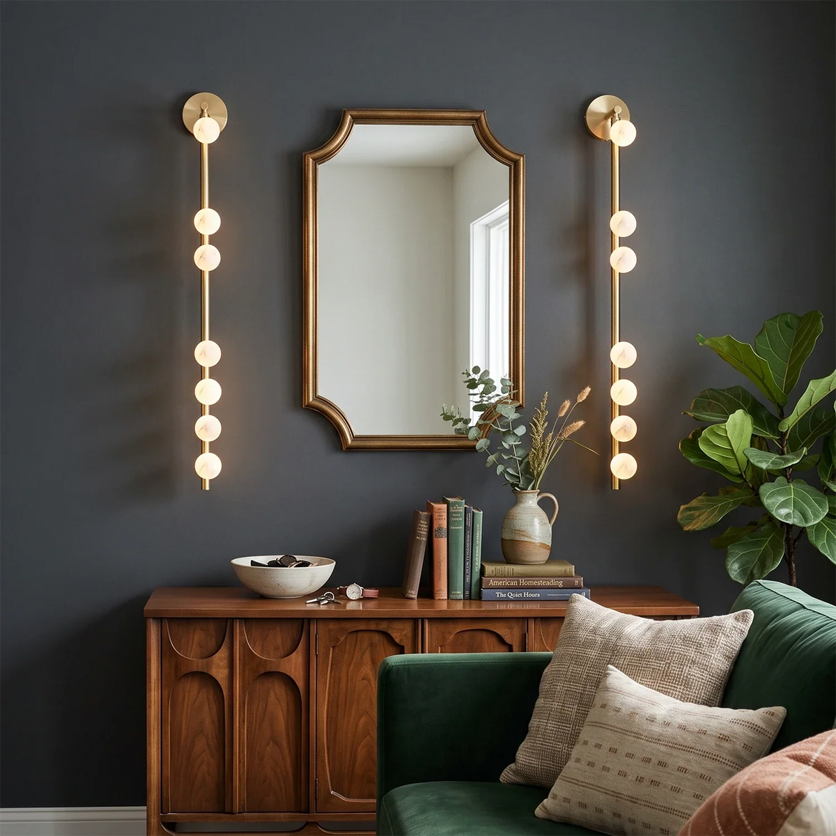 Alabaster Orb Asteria Brass Wall Sconce – Alabaster detail 8