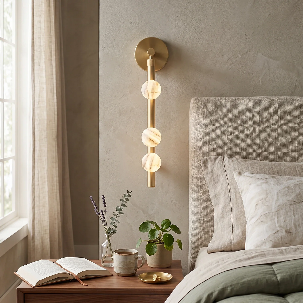 Alabaster Orb Asteria Brass Wall Sconce – Alabaster detail 6