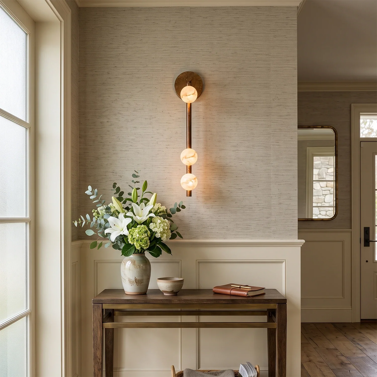 Alabaster Orb Asteria Brass Wall Sconce – Alabaster detail 3
