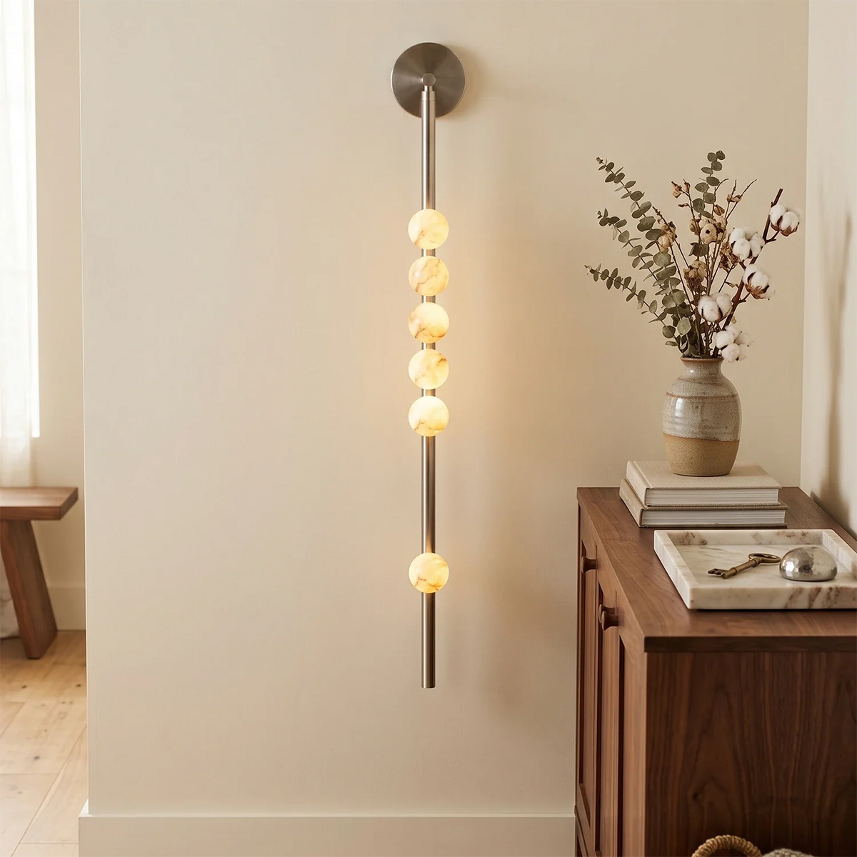 Alabaster Orb Asteria Brass Wall Sconce – Alabaster detail 5