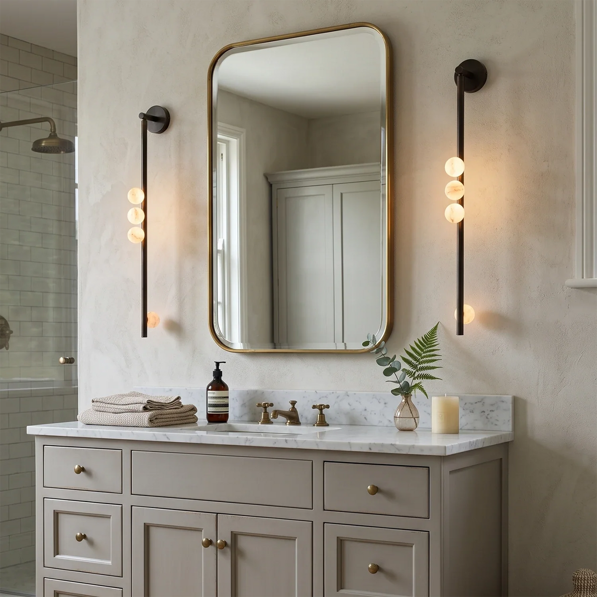 Alabaster Orb Asteria Brass Wall Sconce – Alabaster detail 10