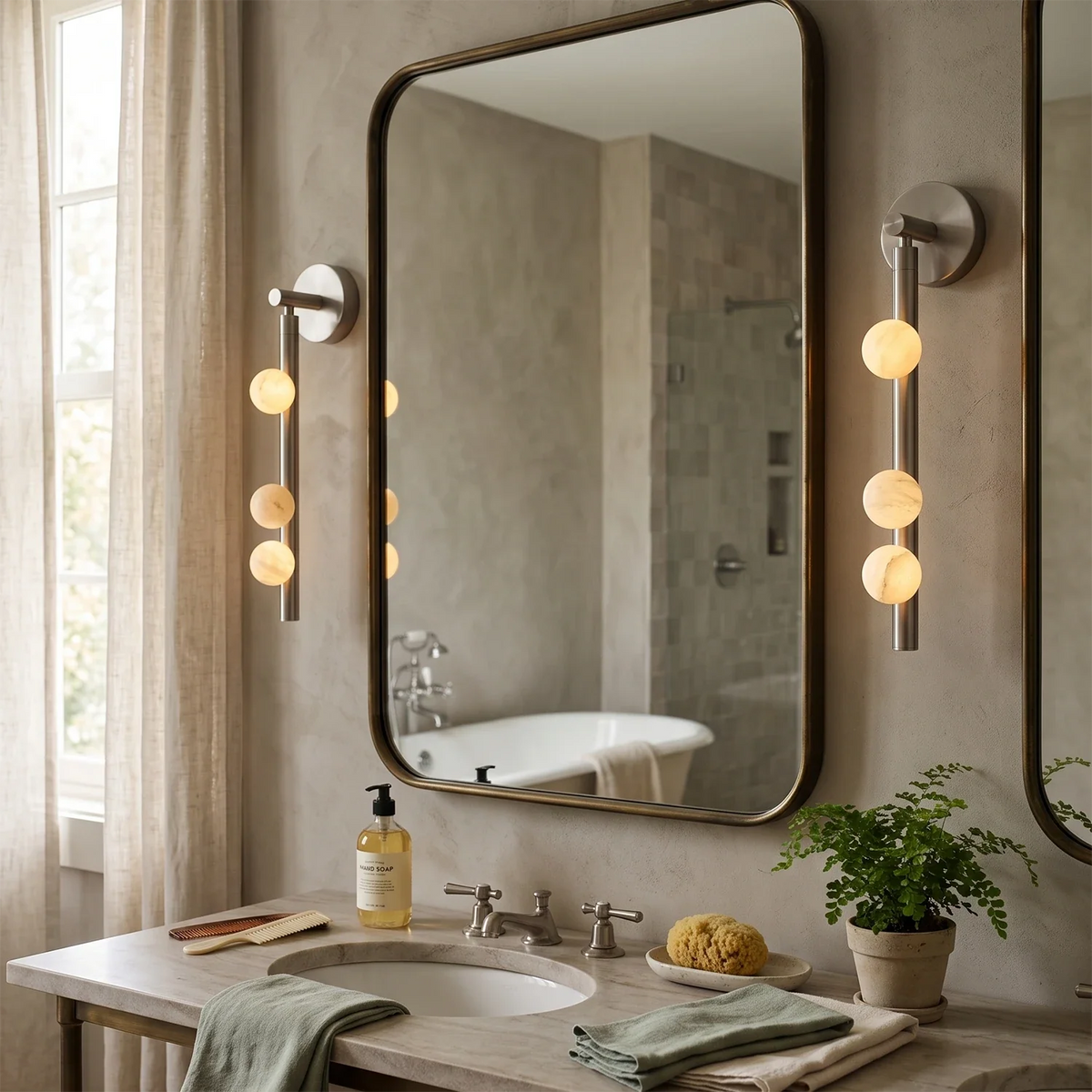 Alabaster Orb Asteria Brass Wall Sconce – Alabaster detail 11