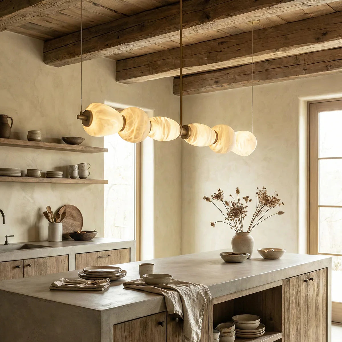 Alabaster Pebble Linear Chandelier – Alabaster detail 5