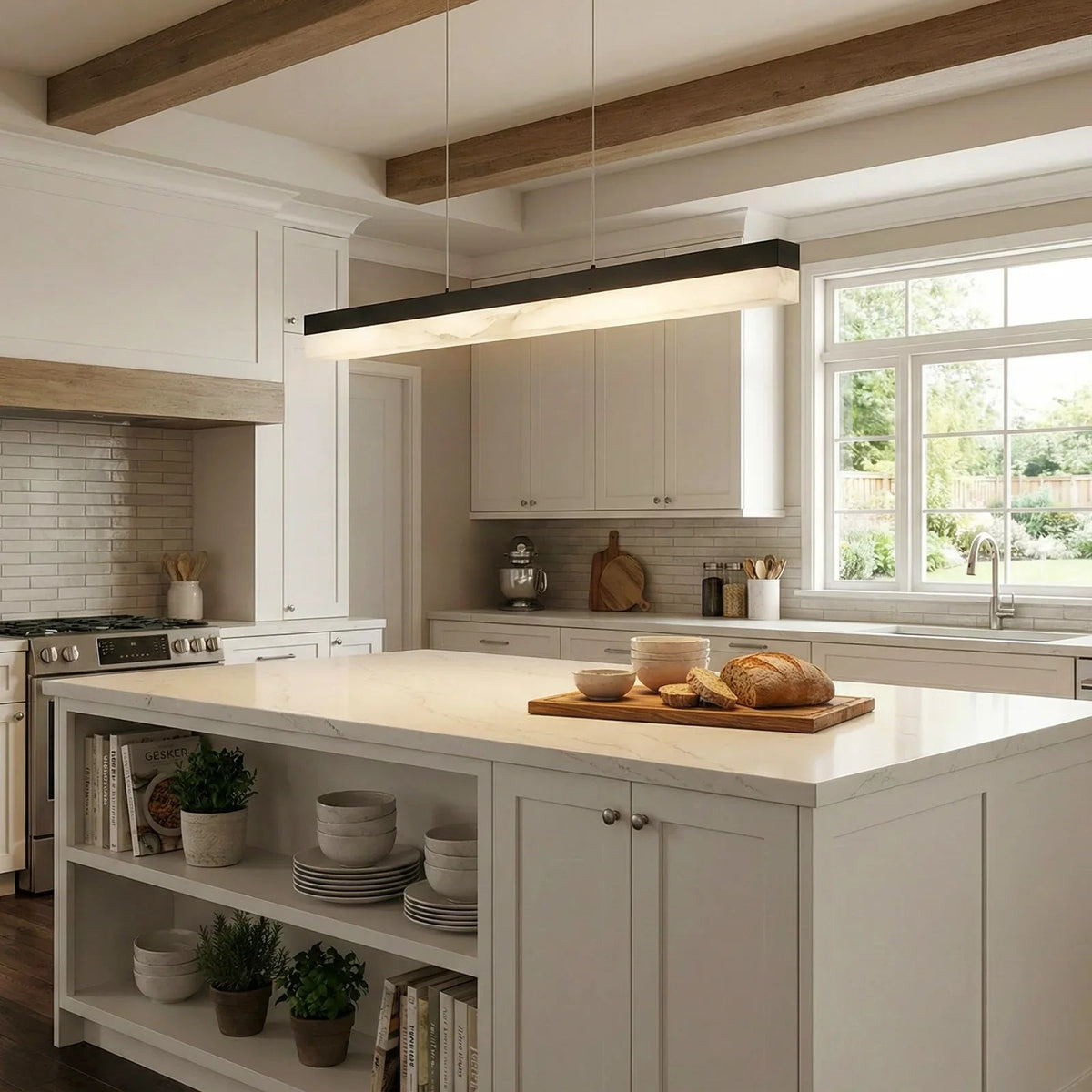 Alabaster Rectangle Linear Pendant Light – Alabaster detail 10