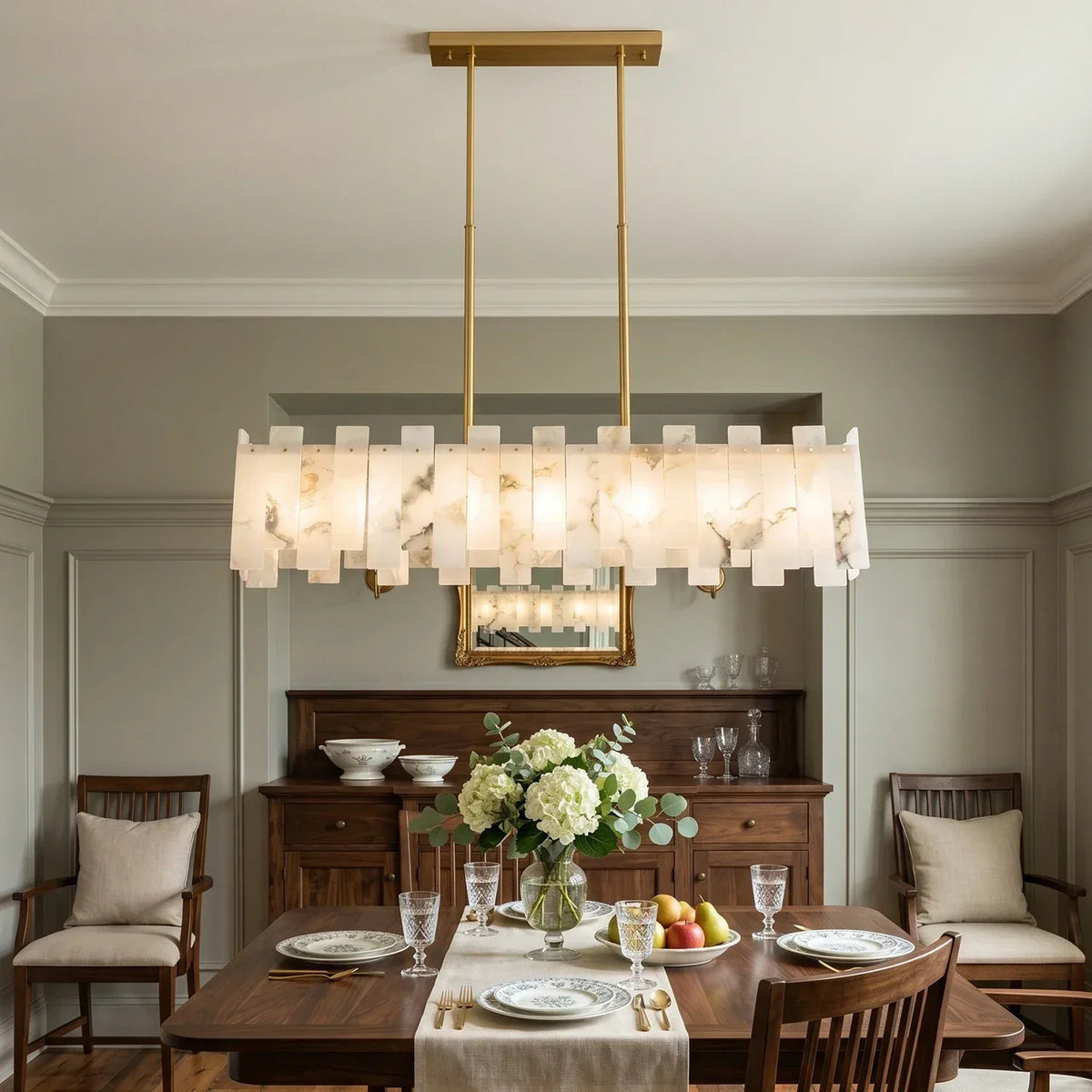 Alabaster Rectangular Linear Chandelier – Alabaster detail 2