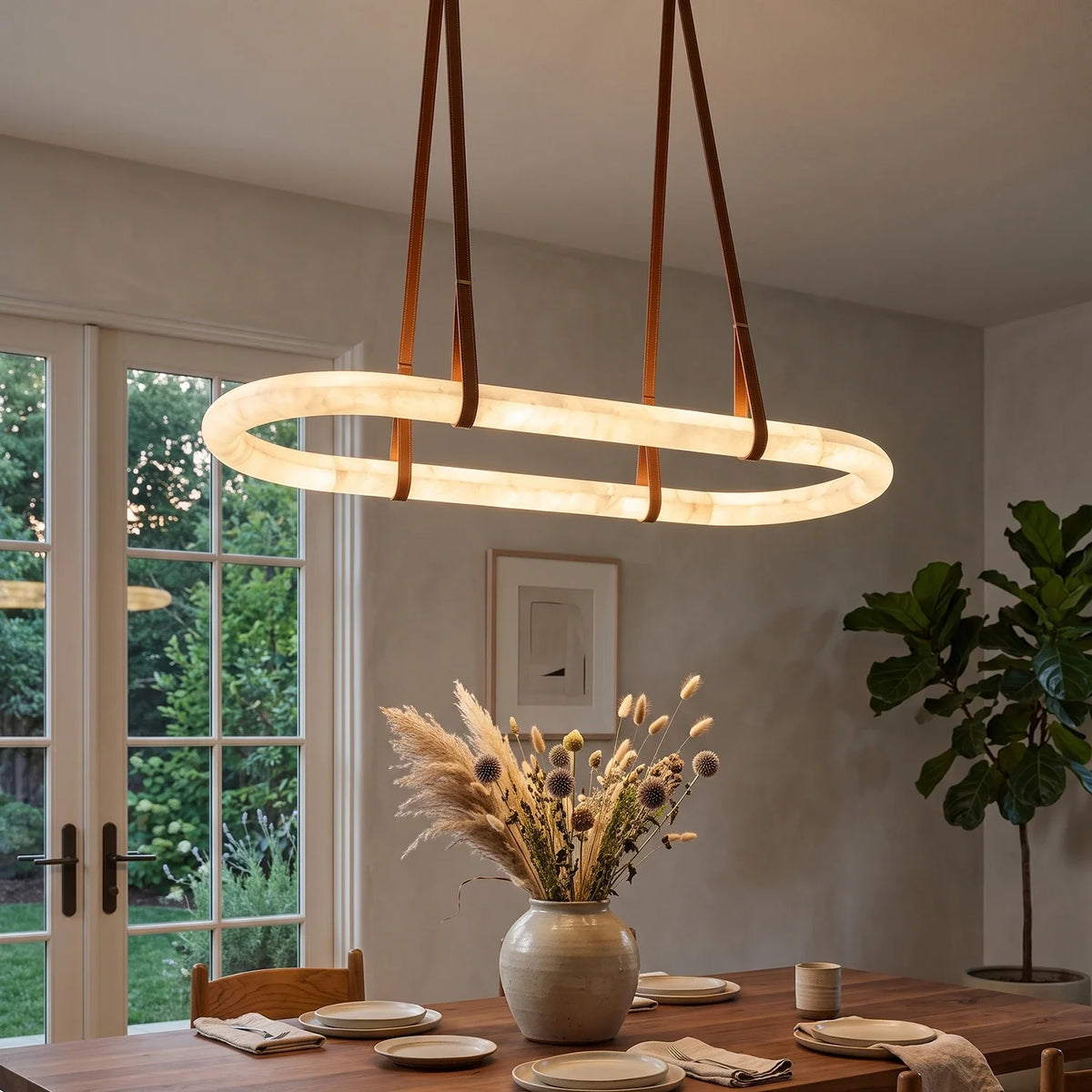 Alabaster Round Leather Chandelier – Alabaster detail 2