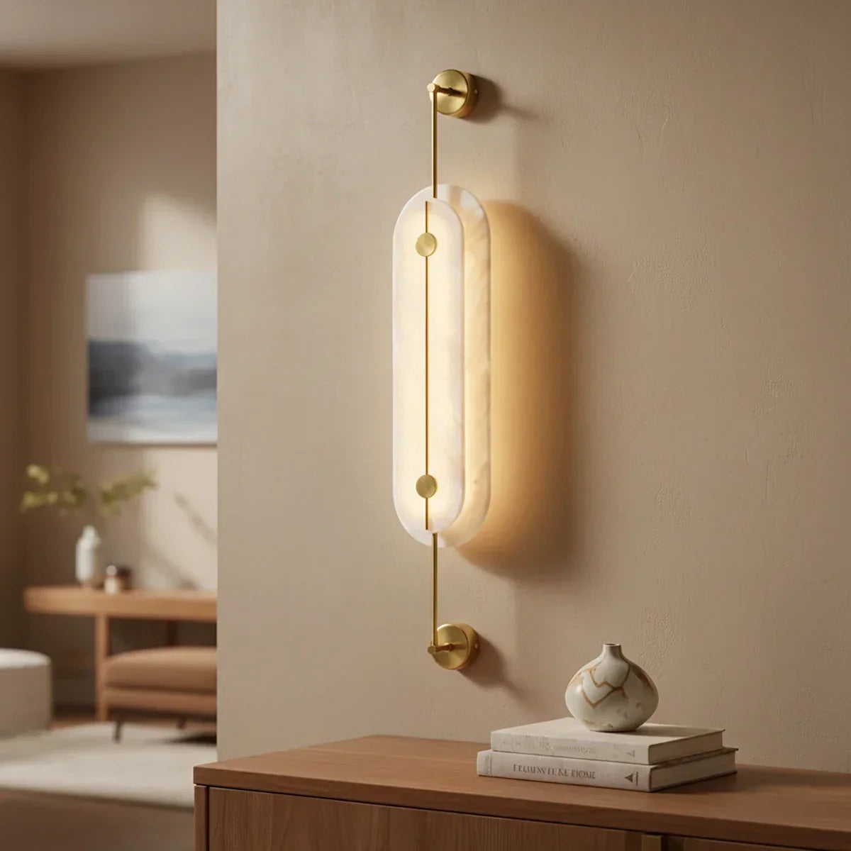 Alabaster Solvane Slender Oval Wall Sconce – Alabaster detail 2