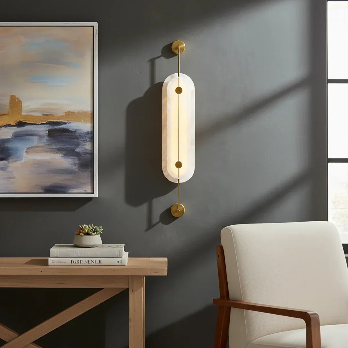 Alabaster Solvane Slender Oval Wall Sconce – Alabaster detail 4