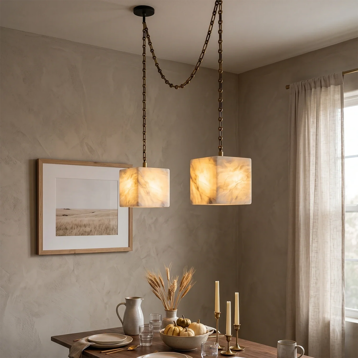 Alabaster Square Chain Chandelier – Alabaster detail 9