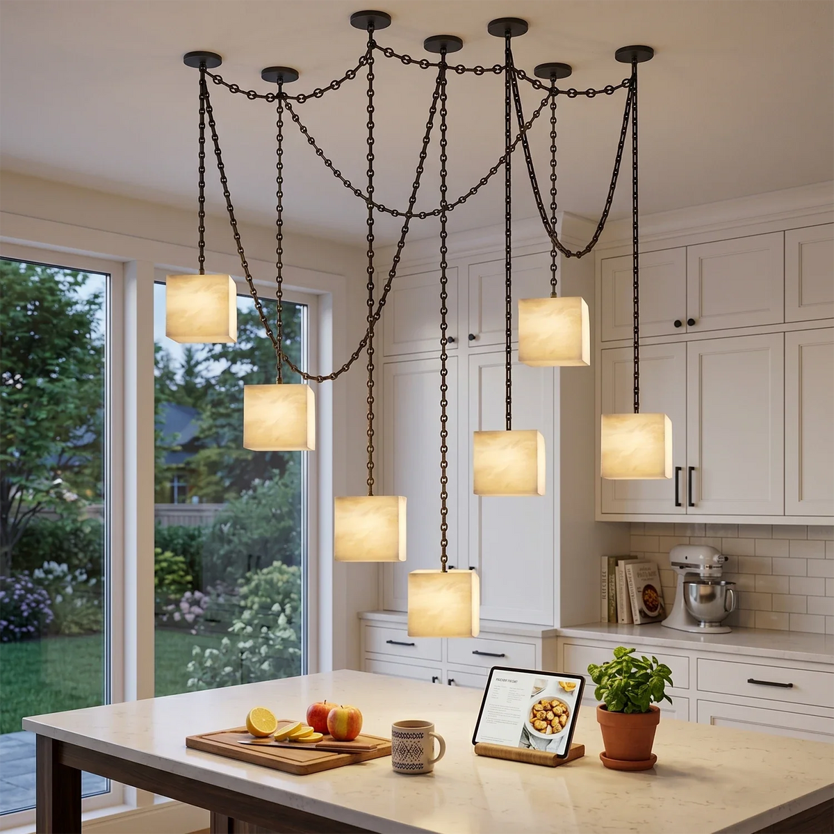 Alabaster Square Chain Chandelier – Alabaster detail 10
