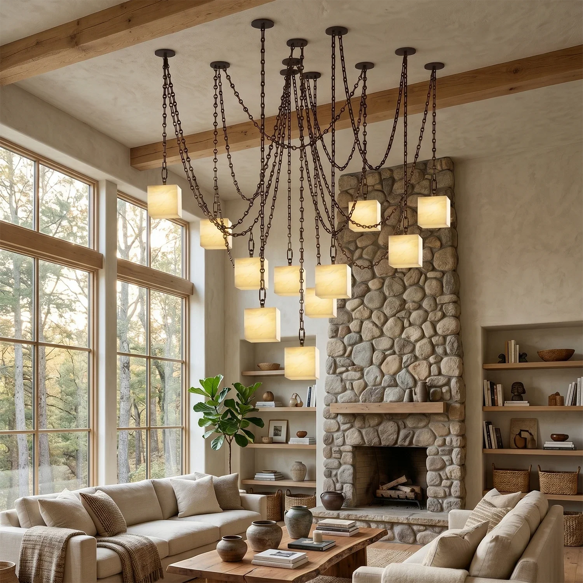 Alabaster Square Chain Chandelier – Alabaster detail 4