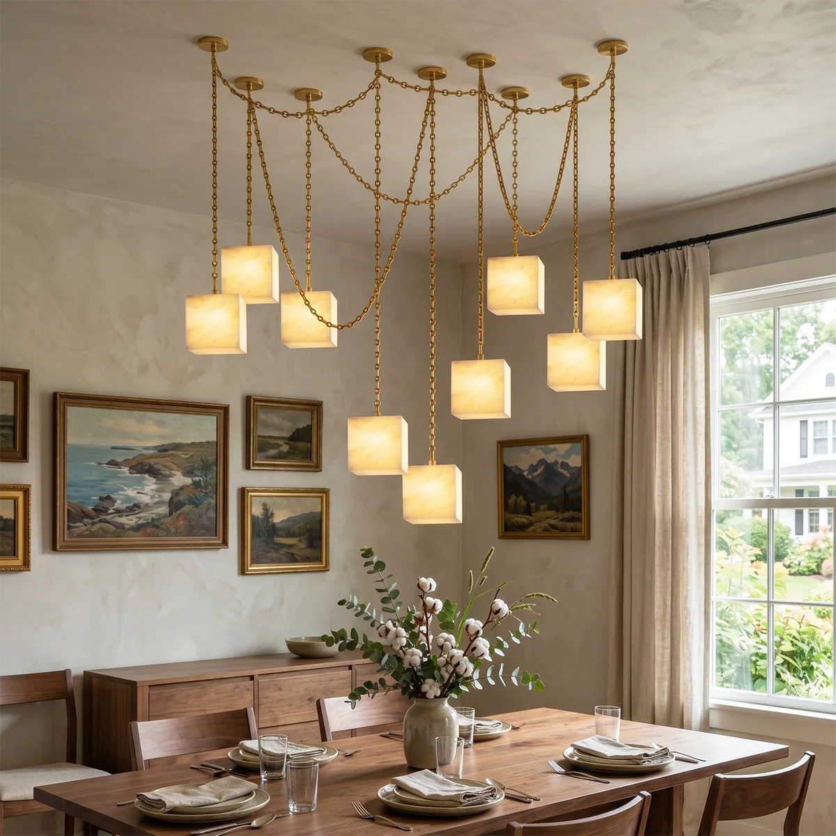 Alabaster Square Chain Chandelier – Alabaster detail 3