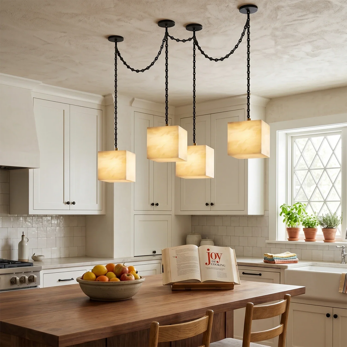 Alabaster Square Chain Chandelier – Alabaster detail 2