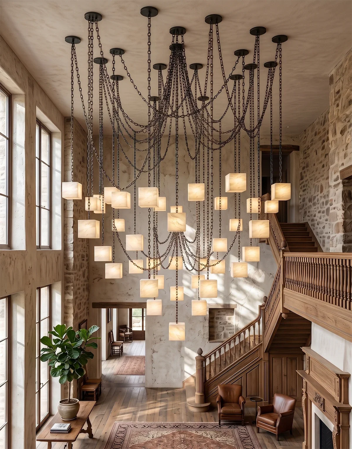 Alabaster Square Chain Chandelier – Alabaster detail 14