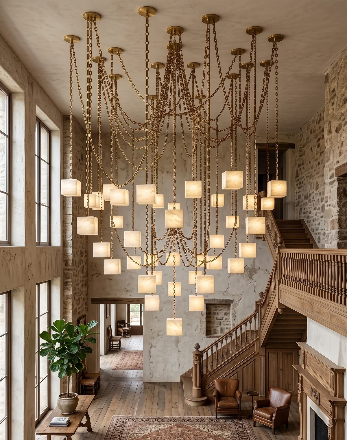 Alabaster Square Chain Chandelier – Alabaster detail 13