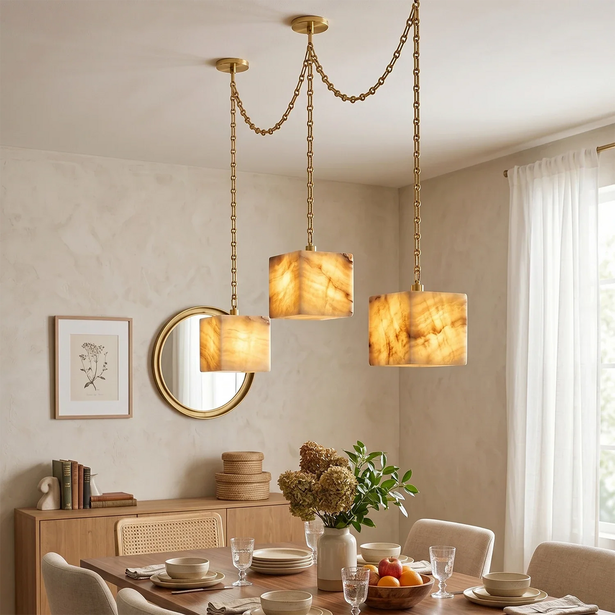 Alabaster Square Chain Chandelier – Alabaster detail 8