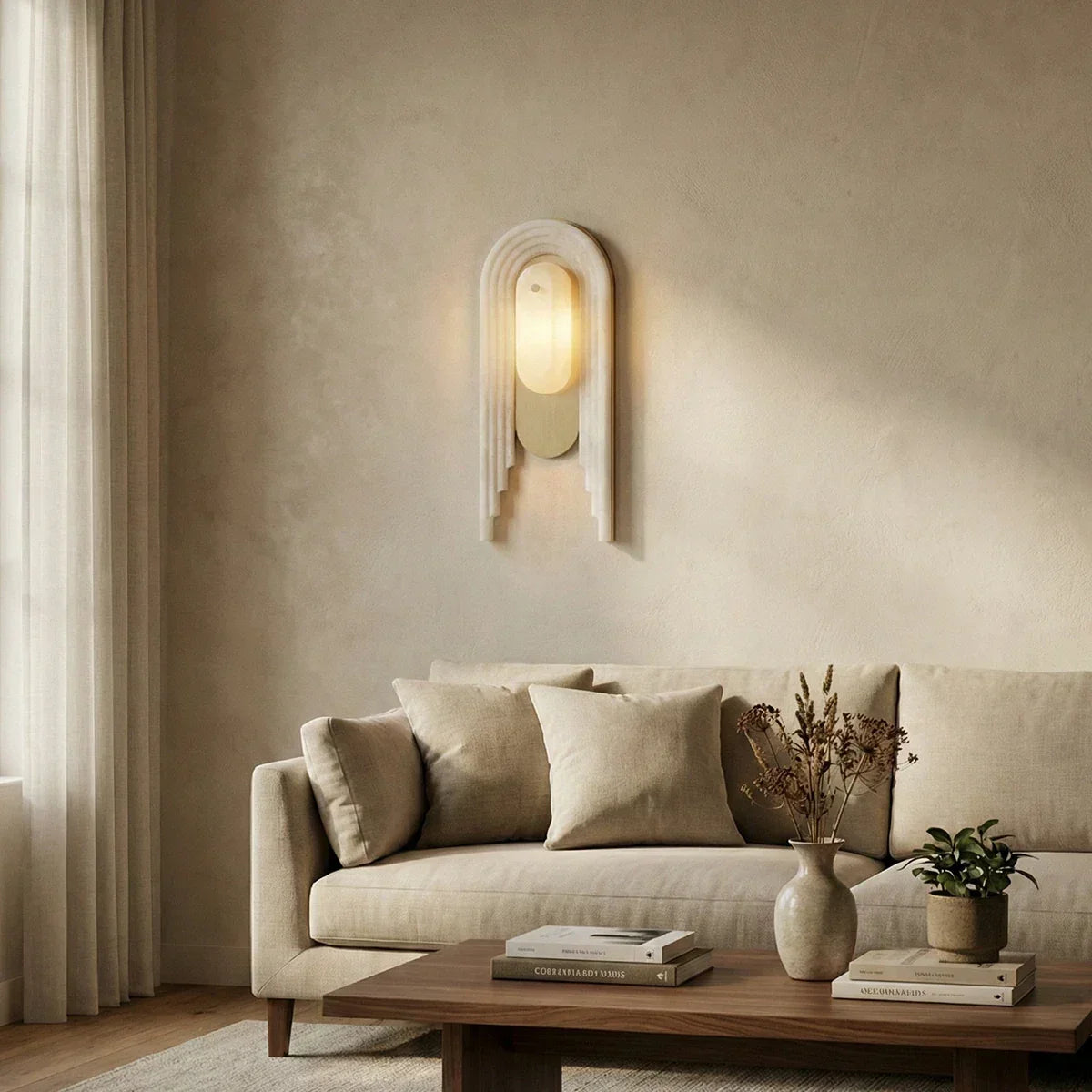 Alabaster Stacked Oval Cascada Wall Sconce – Alabaster detail 5