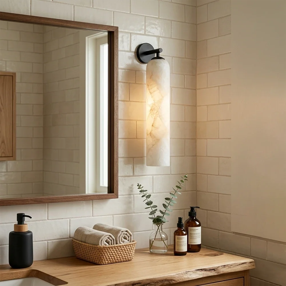 Alabaster Tube Cylinder Wall Sconce – Alabaster detail 2
