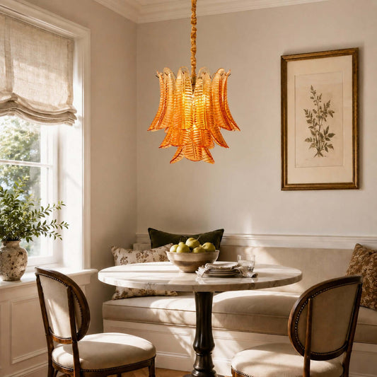 Murano Layered Amber Glass Leaf Chandelier