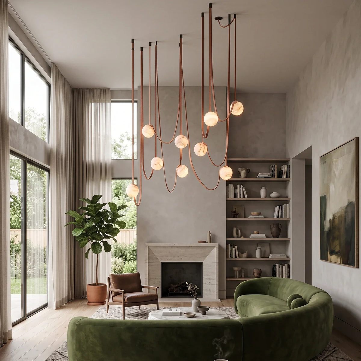Anouk Draped Strap Alabaster Chandelier – Alabaster detail 3