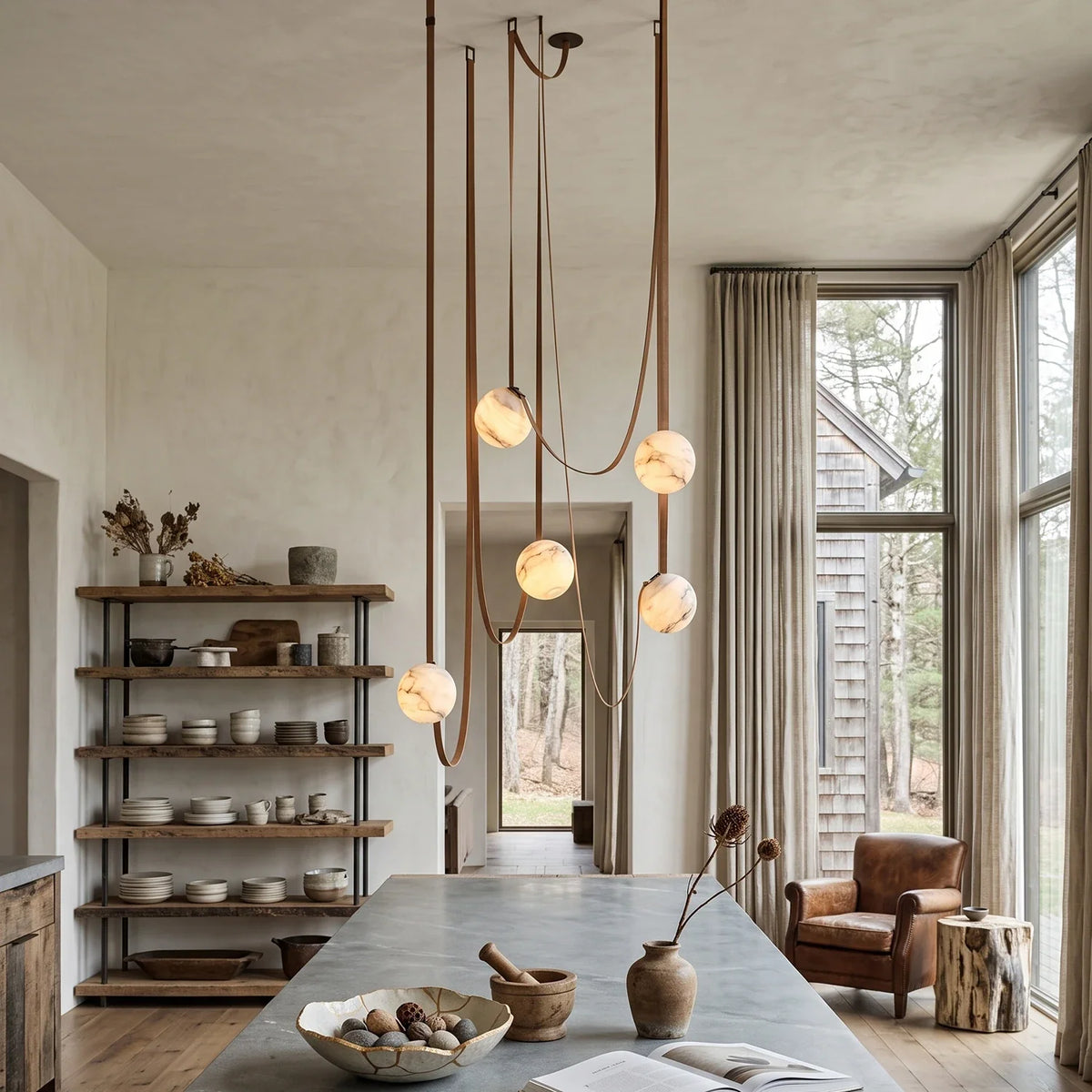 Anouk Draped Strap Alabaster Chandelier – Alabaster detail 7