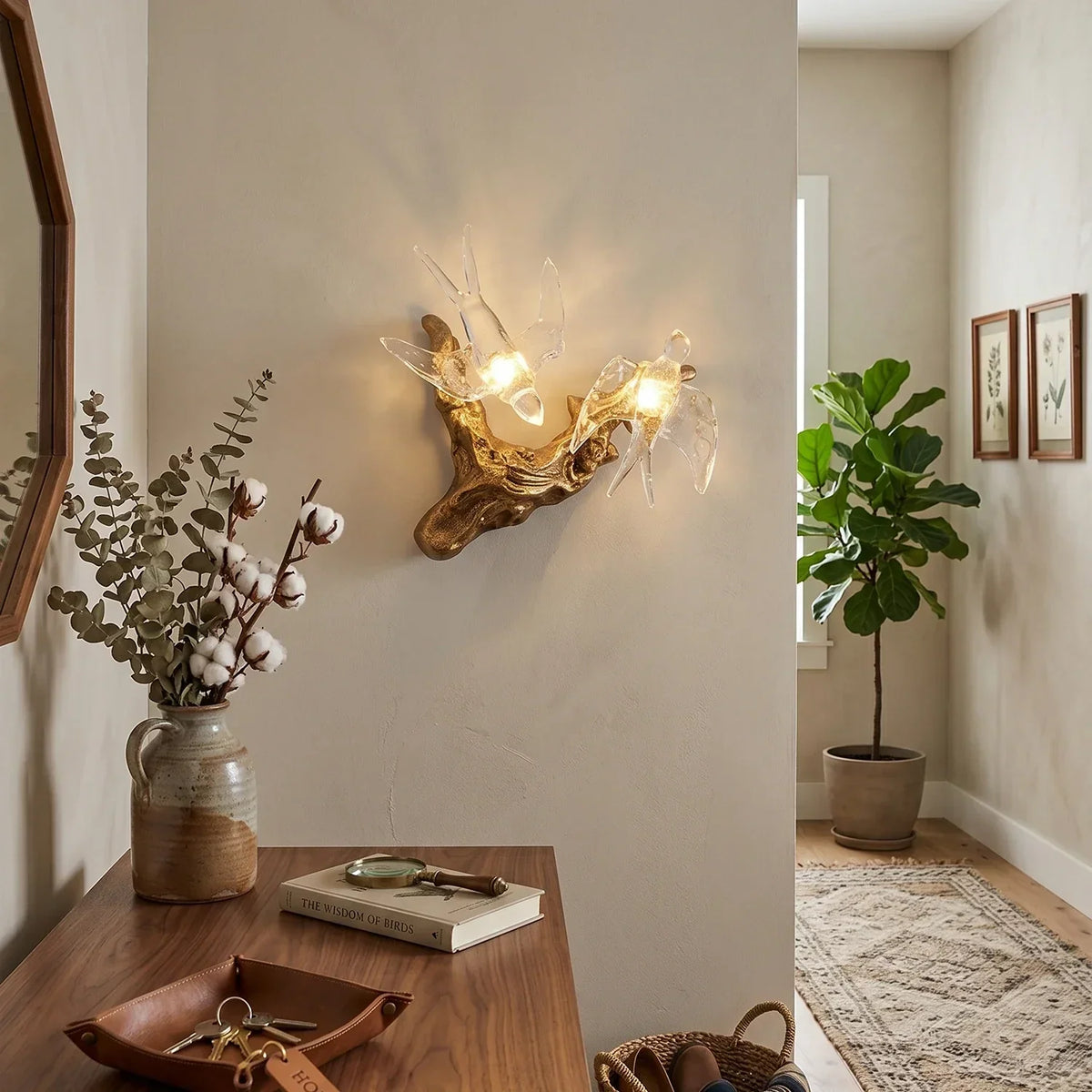 Artistic Glass Flying Bird Vines Wall Lamp – Glass detail 2