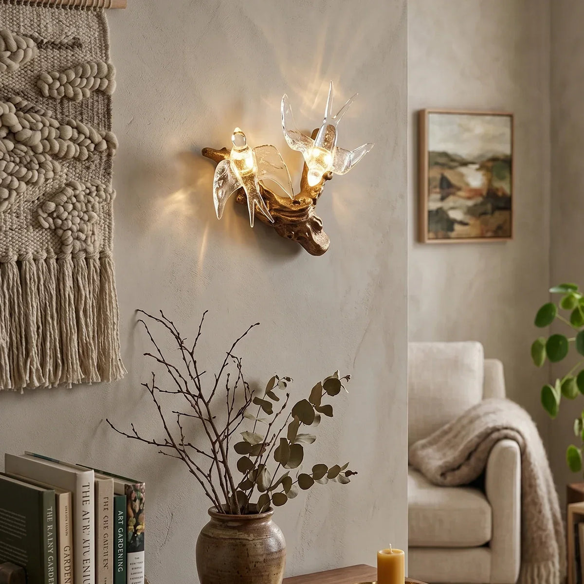 Artistic Glass Flying Bird Vines Wall Lamp – Glass detail 5