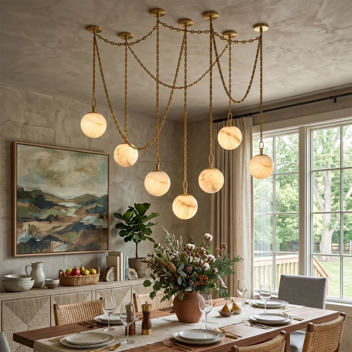 Alabaster Spherical Chain Chandelier – Alabaster detail 2