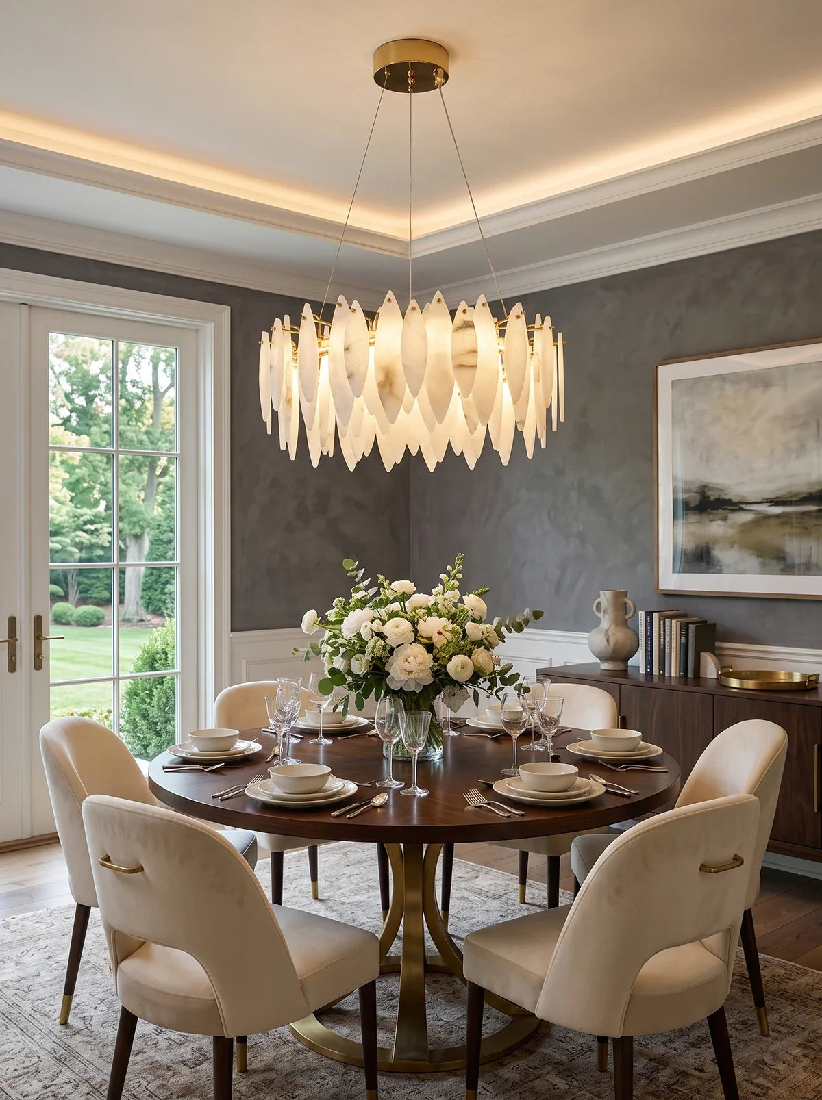 Aveline Alabaster Petal Chandelier – Alabaster detail 11