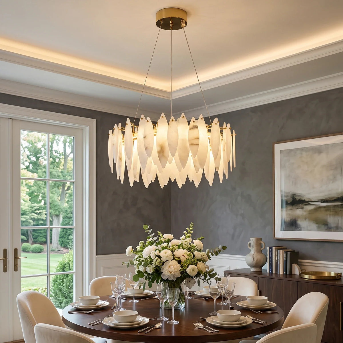 Aveline Alabaster Petal Chandelier – Alabaster detail 2