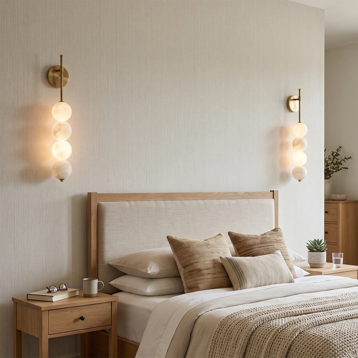 Beaded Aurelle Alabaster Orb Wall Sconce – Alabaster detail 7
