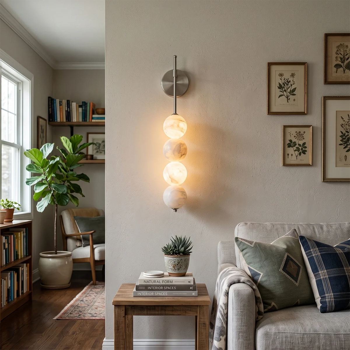 Beaded Aurelle Alabaster Orb Wall Sconce – Alabaster detail 4