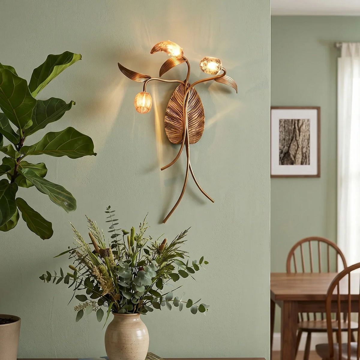 Brass Antique Plant Flower Glass Wall Lamp – Glass detail 5