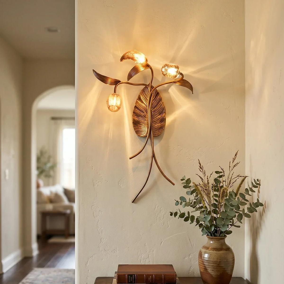 Brass Antique Plant Flower Glass Wall Lamp – Glass detail 3