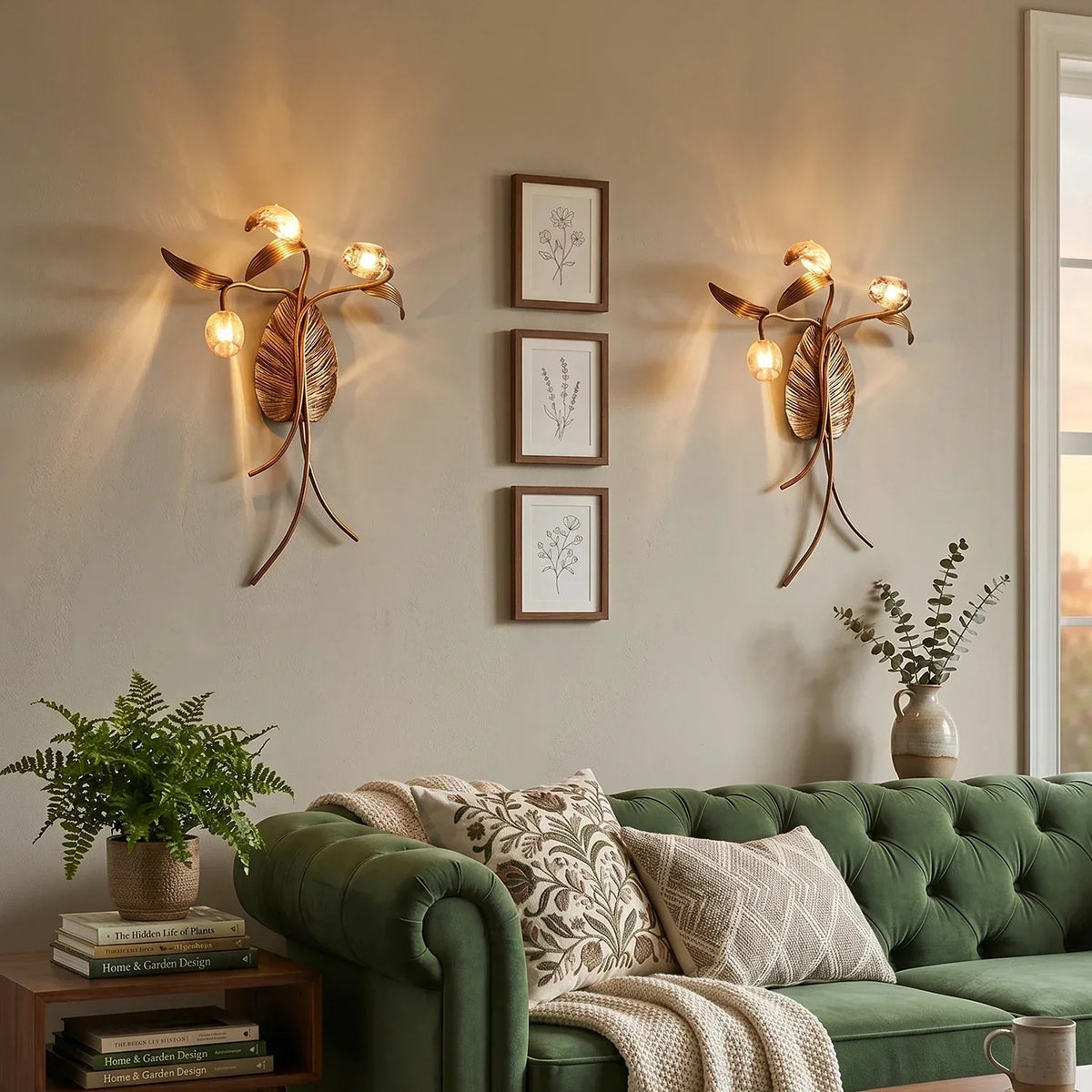 Brass Antique Plant Flower Glass Wall Lamp – Glass detail 8
