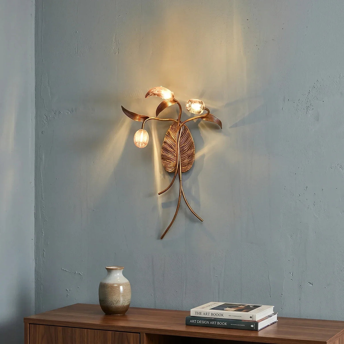 Brass Antique Plant Flower Glass Wall Lamp – Glass detail 7