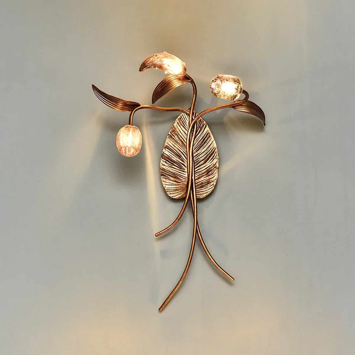 Brass Antique Plant Flower Glass Wall Lamp – Glass detail 13