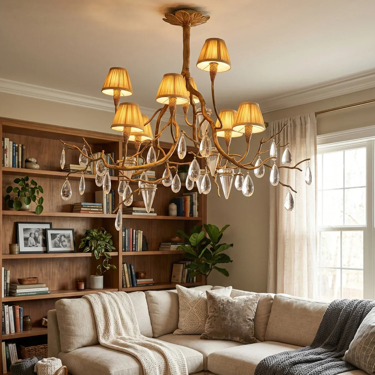 Brass Branch Crystal Teardrop Chandelier – Crystal detail 5