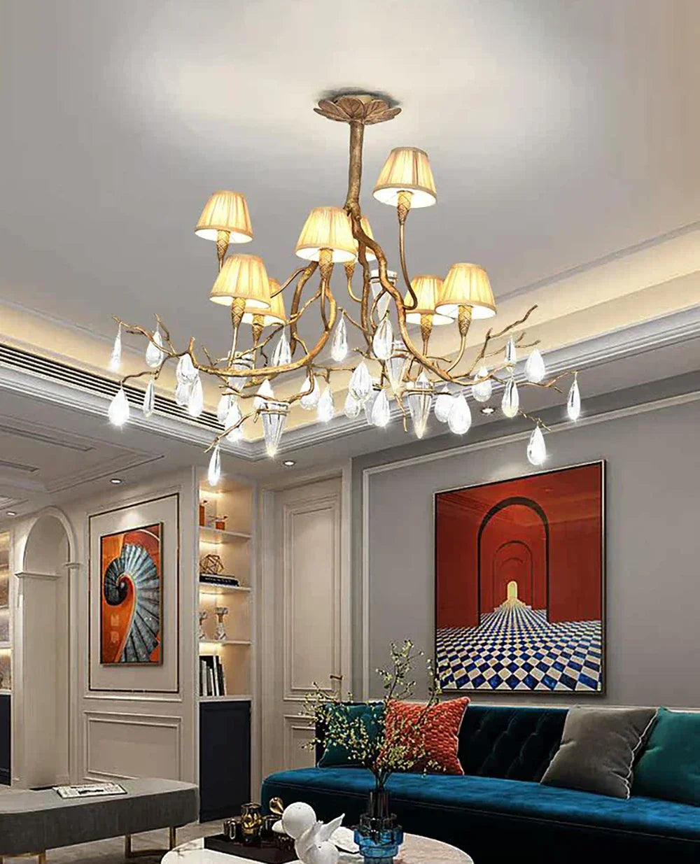 Brass Branch Crystal Teardrop Chandelier – Crystal detail 8