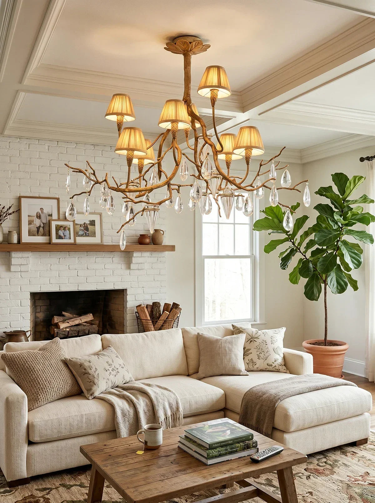 Brass Branch Crystal Teardrop Chandelier – Crystal detail 9