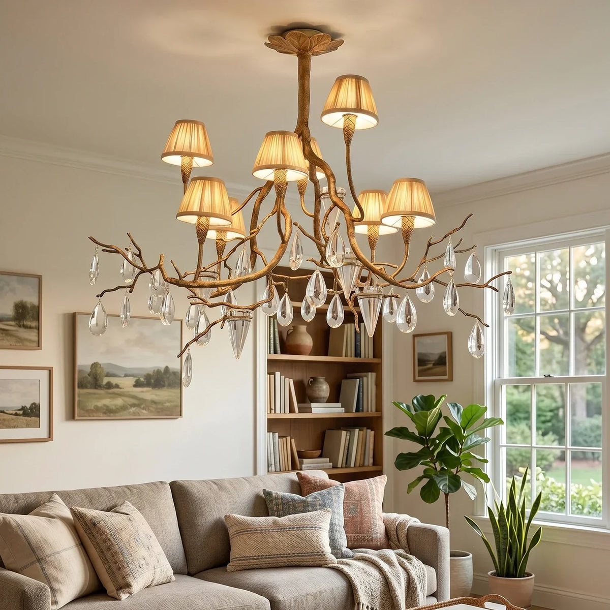 Brass Branch Crystal Teardrop Chandelier – Crystal detail 4