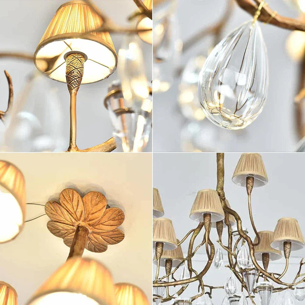Brass Branch Crystal Teardrop Chandelier – Crystal detail 11