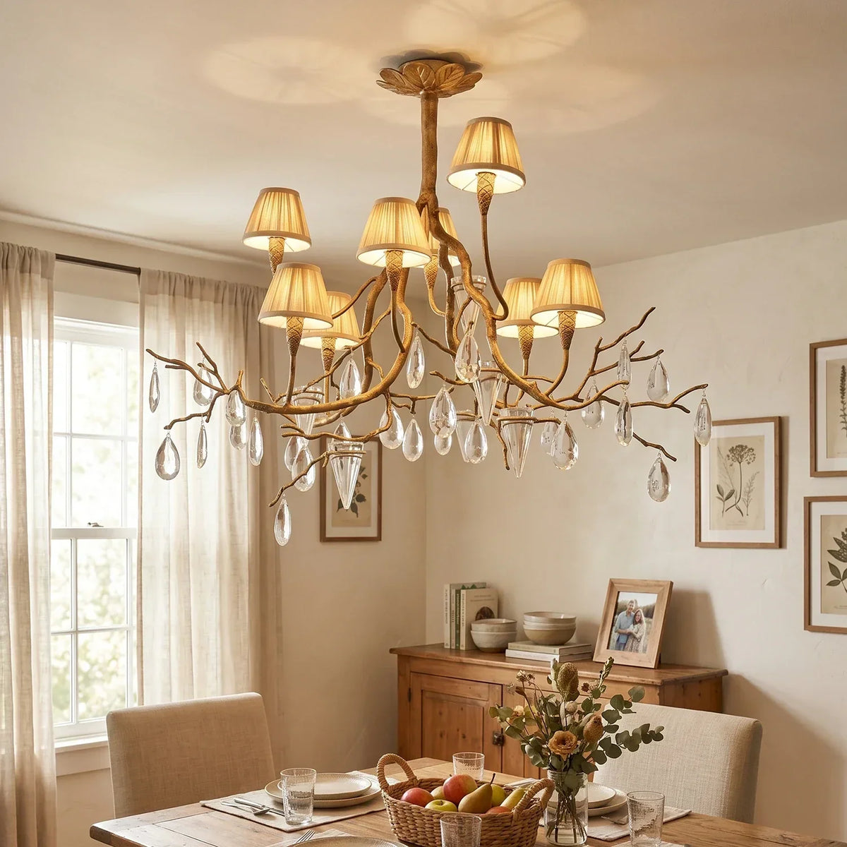 Brass Branch Crystal Teardrop Chandelier – Crystal detail 6