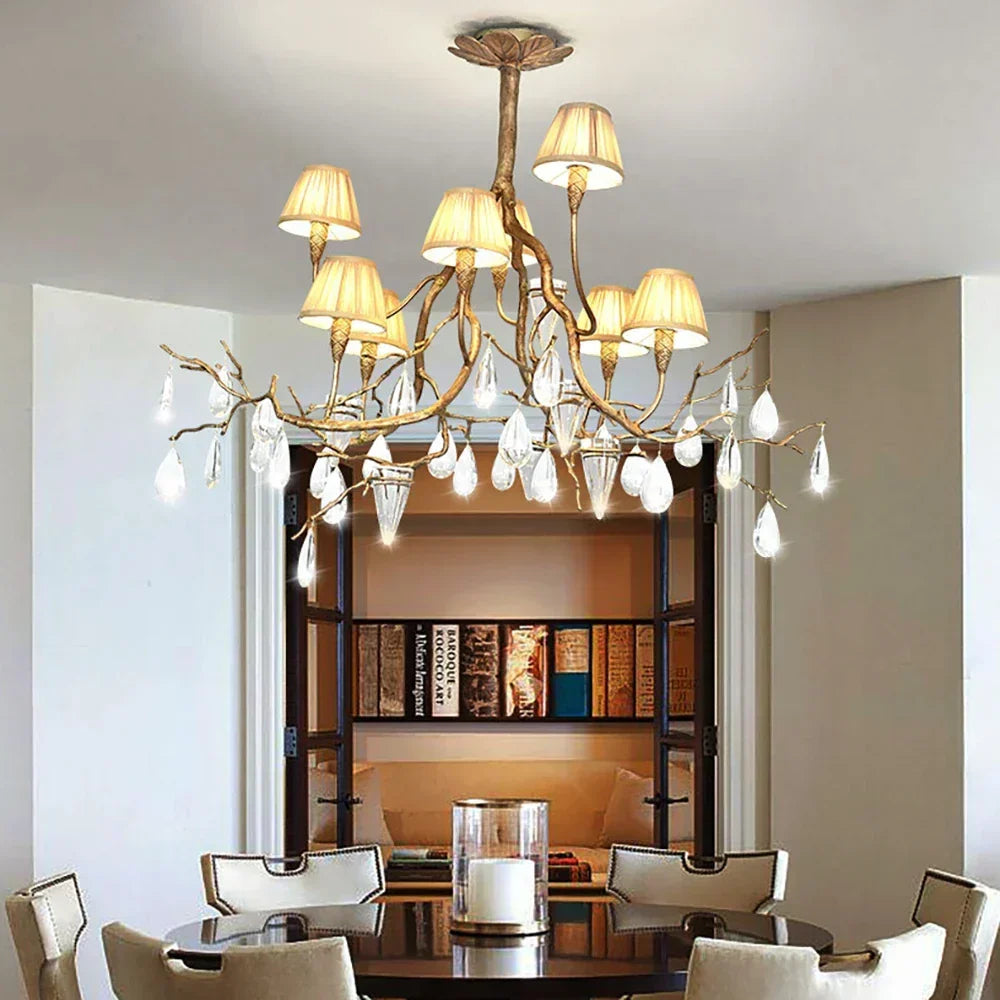Brass Branch Crystal Teardrop Chandelier – Crystal detail 7