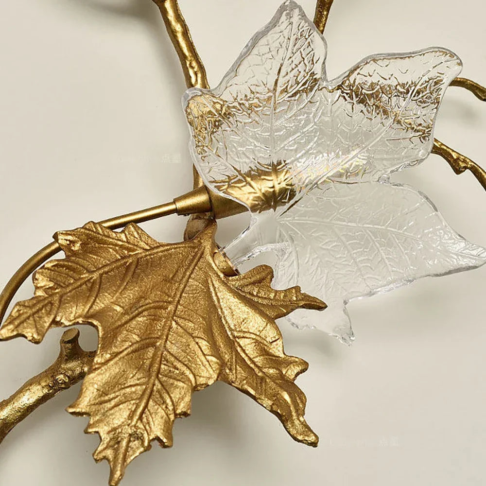 Brass Maple Leaf Glass Sculpture Wall Lamp – Glass detail 11
