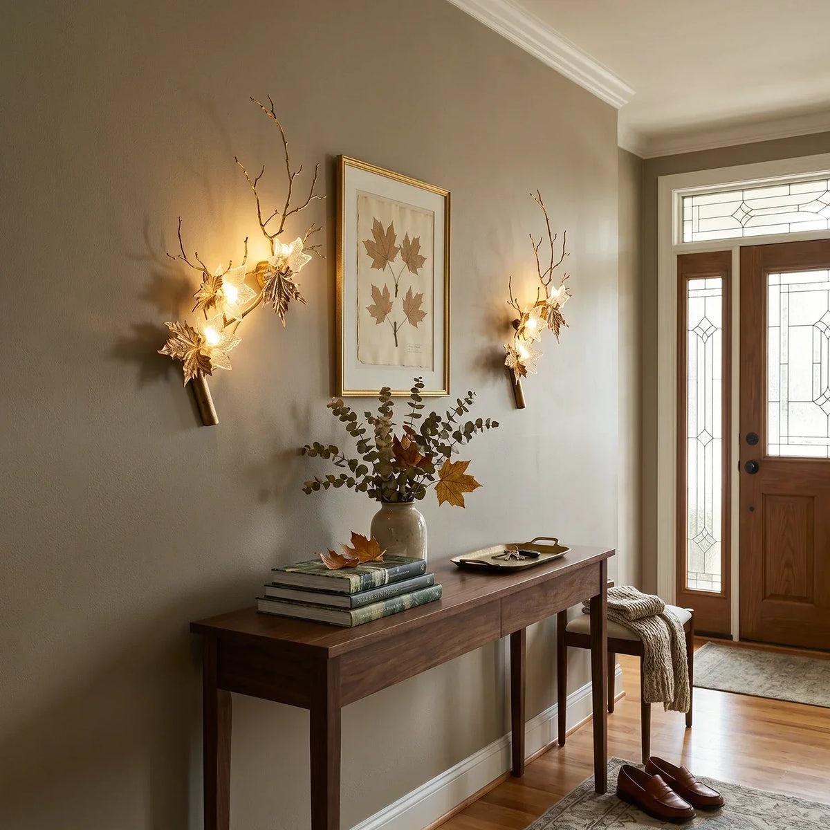 Brass Maple Leaf Glass Sculpture Wall Lamp – Glass detail 9